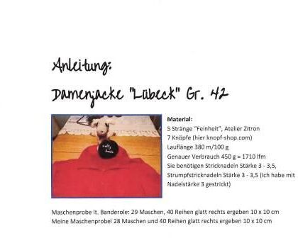 Anleitung Damenjacke "Lübeck"